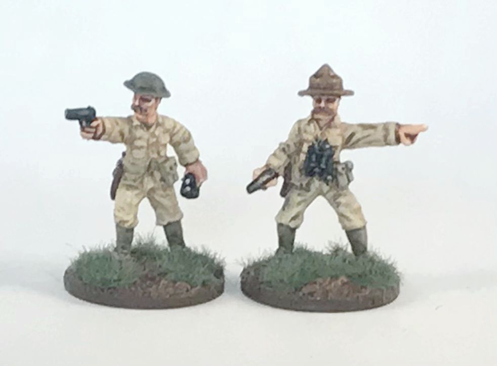 Two 1941 Philippine Scouts Officers- WW2 Philippines - BC-1941-S01. One pointing in Montana hat and one firing pistol in helmet.