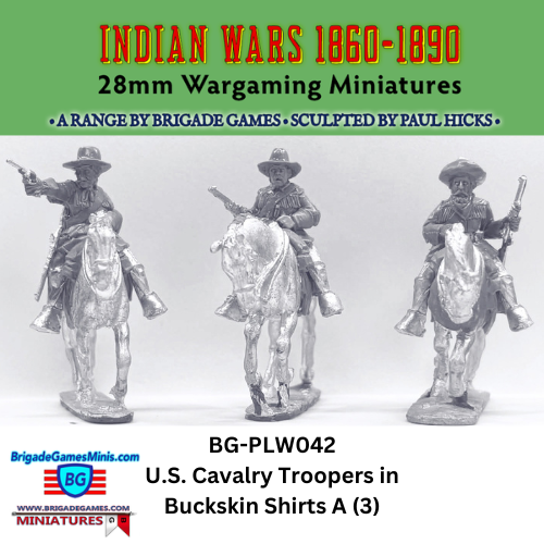 U.S. Cavalry Troopers in Buckskin Shirts A - Mounted - BG-PLW042 - Plains War