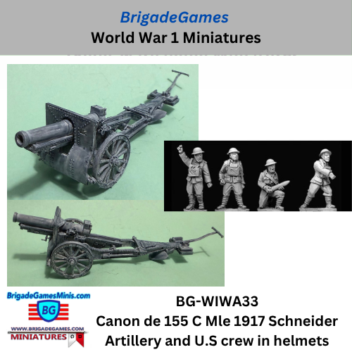 Canon de 155 C Mle 1917 Schneider artillery and U.S. artillery crew in helmets - BG-WIWA33
