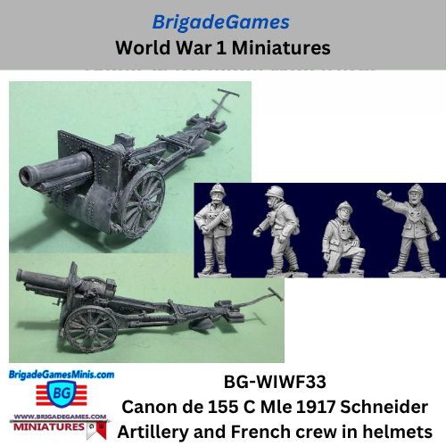 Canon de 155 C Mle 1917 Schneider artillery and French artillery crew in helmets - BG-WIWF33