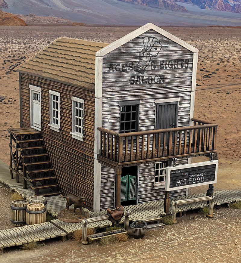 Aces &amp; Eights Saloon - Dead Man&#39;s Hand - Two Storey Plastic Building