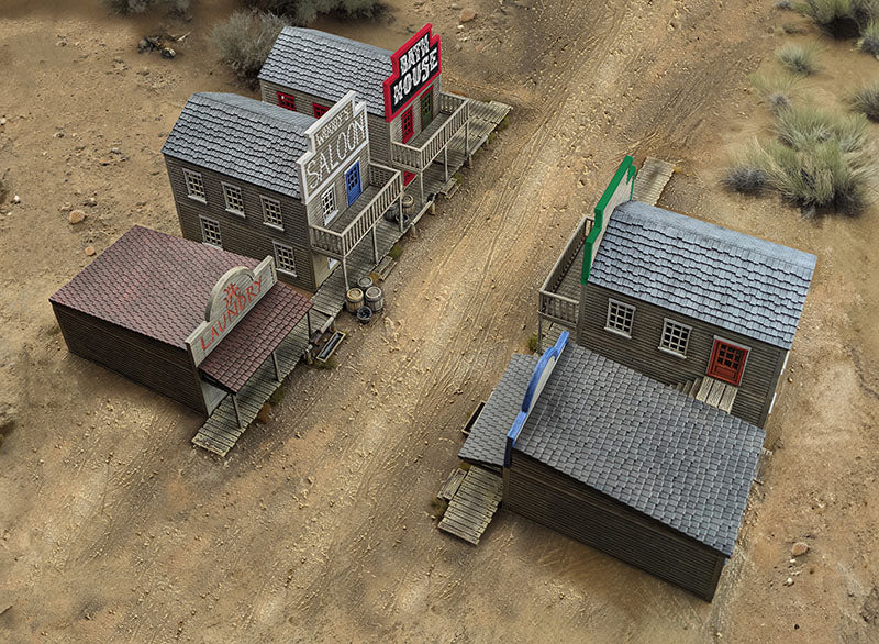 Two-Horse Town Double &amp; Single Storey Buildings Bundle - Dead Man&#39;s Hand - Plastic Buildings