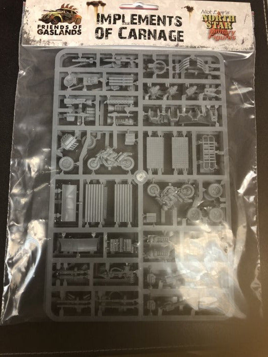 Model kit plastic frame in final packaging with various components for customizing matchbox cars for gaslands refuelled or car wars type wargames.