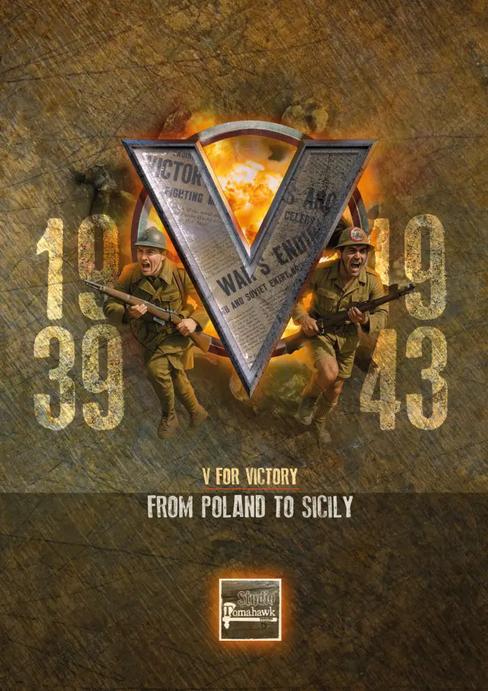 V for Victory WW2 Rules Supplement - From Poland to Sicily. Graphic shows with Polish soldiers and 'V for Victory' emblem on a textured background