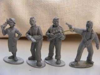 BG-AC5001 Atomic Cafe - 50&#39;s Gang (9) and Mutant. Pic of 4 figures one woman with pistol, man with shotgun, man with sniper rifle, one wit pistol. Unpainted 28mm metal Sculpted by Paul Hicks
